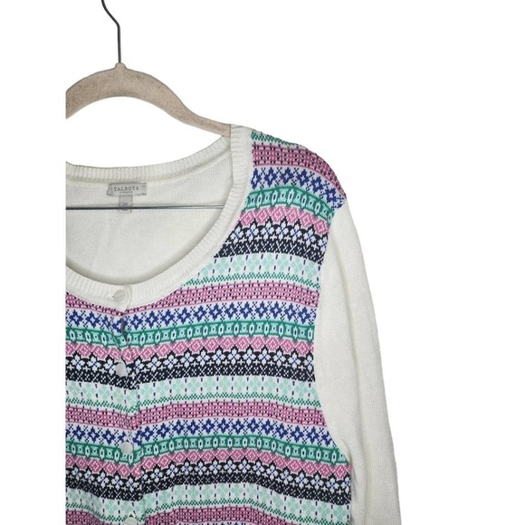 Talbots Grandmacore Women Plus Size 2X Button Front Colorful Fair Isle Sweater - Picture 2 of 9